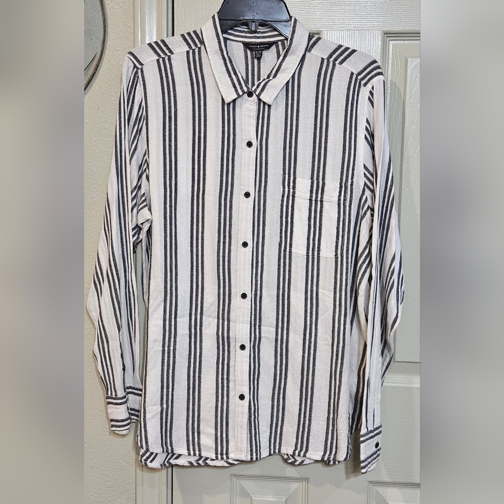 Lucky Brand Monochrome Striped Button Down Shirt